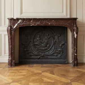 Cheminée ancienne Louis XIV d’époque en marbre Campan rouge
